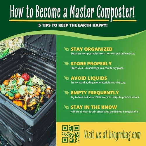 50-55 Gallon Compostable Trash Bags, 12 Count, 1.57 Mil Heavy Duty Flat Top Large Trash Bags for Lawn, Leaf, Yard Waste & Outdoor Garden Cleanup, ASTM D6400 BPI & OK Compost HOME Certified