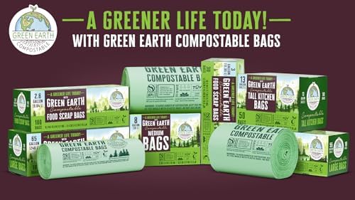 Green Earth Compostable Small Kitchen Food Scrap Trash Bags, Extra Thick 0.71 Mil, Compost Bin Compatible, 3 Gallon, 11.35 Liter, 100-Count, ASTM D6400, BPI (US) & OK Compost Home (EU) Certified