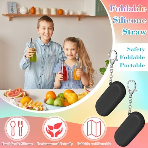Meanplan 4 Sets Reusable Straws Travel Case Brush Silicone,Black
