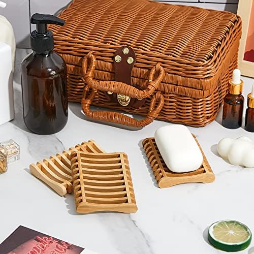 Suclain 3 Pcs Bamboo Soap Dish for Shower Self Draining Slotted Bar Soap Holder Wooden Tray for Shower, Sink, Bathroom, Bath Tub, Restaurant Counter, Kitchen Sponges, Easy Dry
