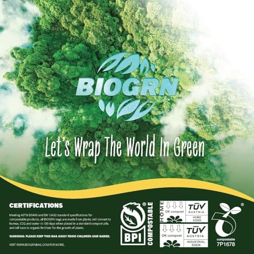 50-55 Gallon Compostable Trash Bags Food Waste Bags Liners with Flat-Top, Thick 2 Mil, 208.2 Liter, 12 Bags, Tall Kitchen Food Scrap Waste Bag, ASTM D6400, US BPI and OK Compost Home Certified