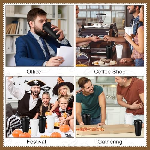 Honeydak 45 Pack 16 oz Reusable Coffee Cups with Lids Water Bottle Iced Coffee Travel Mug Reusable Portable Plastic Tea Tumblers Bulk for Hot and Cold Drinks Birthdays Party(Classic,Black, White)