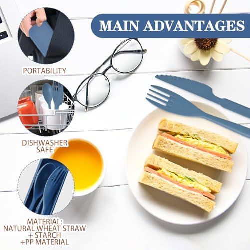 2 Sets Large Reusable Utensils Set with Case, Portable Travel Cutlery