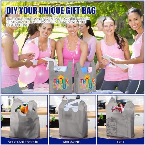 Windyun Large Grocery T-shirt Bags Bulk Reusable Non Woven Shopping Bag Foldable Gift Tote with Handle, 20.5x11x5.5 Inch