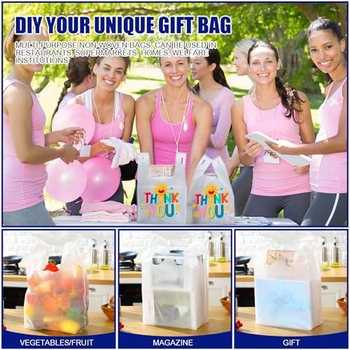 Windyun Large Grocery T-shirt Bags Bulk Reusable Non Woven Shopping Bag Foldable Gift Tote with Handle, 20.5x11x5.5 Inch