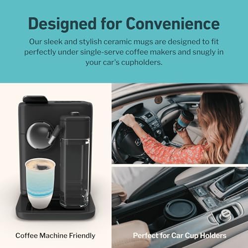 NOVA CERAMICS Travel Mug - Portable Coffee To Go Mug Microwave & Dishwasher Safe Coffee Cups Reusable - Gifts For Women Men Him Her 12oz - Lagoon
