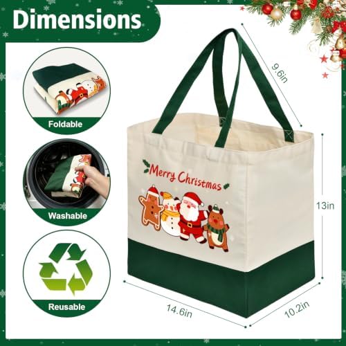 Christmas Canvas Tote Bags with Handles, Large Merry Christmas Shopping Bag