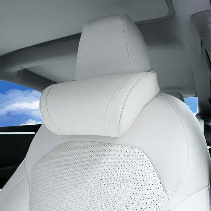 Car Neck Pillow for Tesla Model 3 Model Y Model S Model X Cybertruck Accessories Memory Foam Ergonomic Design Comfortable Headrest Cushion, 1 Piece, White