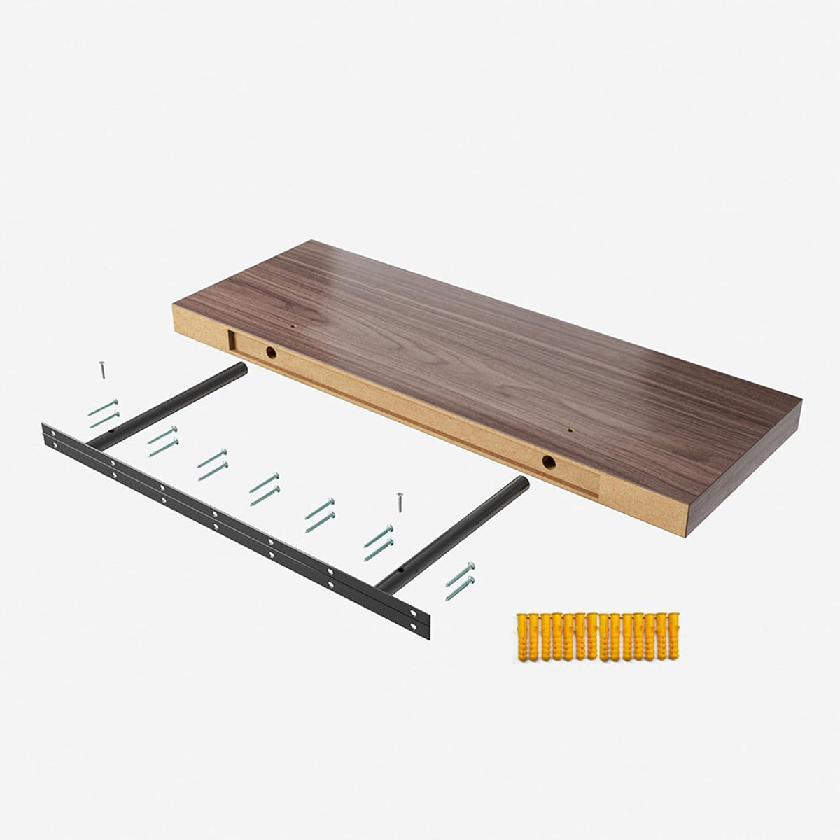 Floating Shelf, Set of 3 Wall Shelves, 36 in W x 12.75 in D x 2 in H Wooden Floating Wall Shelf with Invisible Brackets for Living Room/Bedroom/Bathroom/Kitchen Storage and Decor, Walnut