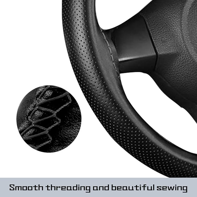Comfortable Leather Steering Wheel Cover, Non Slip and Breathable, Suitable for 15 Inch Steering Wheel (Black) 