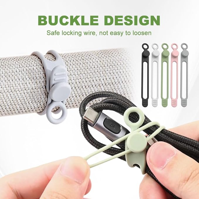 12PC Data Cable Organizer, 2026 Upgrade Silicone Cable Ties Reusable Cable Management Organizers, Multipurpose Elastic Cord Organizer for Fastening and Bundling Cable Cords Wires (12PC)