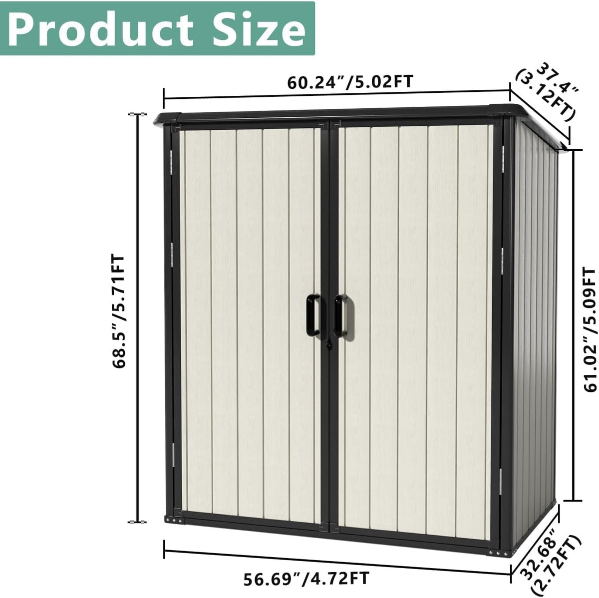 Aoxun Outdoor Storage Shed 5 x 3FT, Resin Shed with Floor and Lockable Door, Plastic Shed for Bike, Garbage Can, Tool, Accessories, Lawn, Garden - Beige