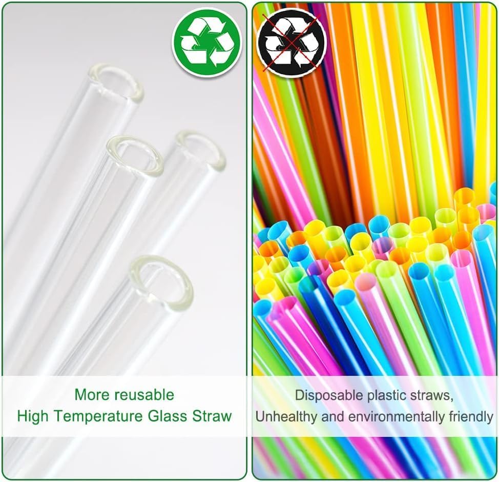 16 Pack Reusable Glass Straws, 6 Straight and 6 Bent with 4 Cleaning Brush