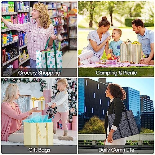 BALEINE 8 PK Grocery Bags Reusable Shopping Bags with Reinforced Bottom, Heavy Duty Foldable Tote Bags (Grey)