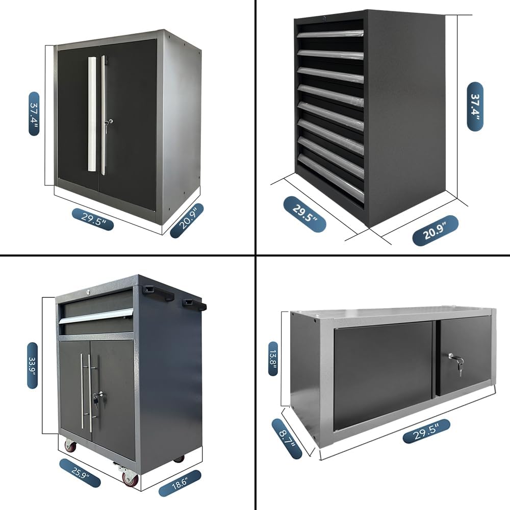 JZD Storage Cabinet Set, Pro Tool Organization System for Garage, No Wall Mounting Needed, for Basement Automotive Repair Shop
