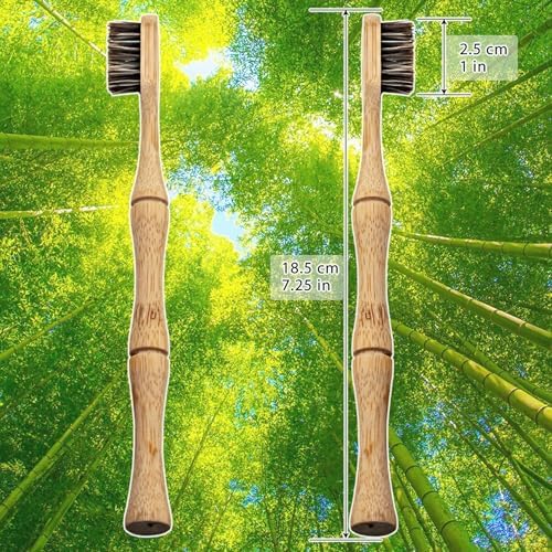 Natural Horsehair Bamboo Handle Toothbrushes, No Nylon Totally Biodegradable Horse Hair and Bamboo Toothbrushes (Pack of 2)