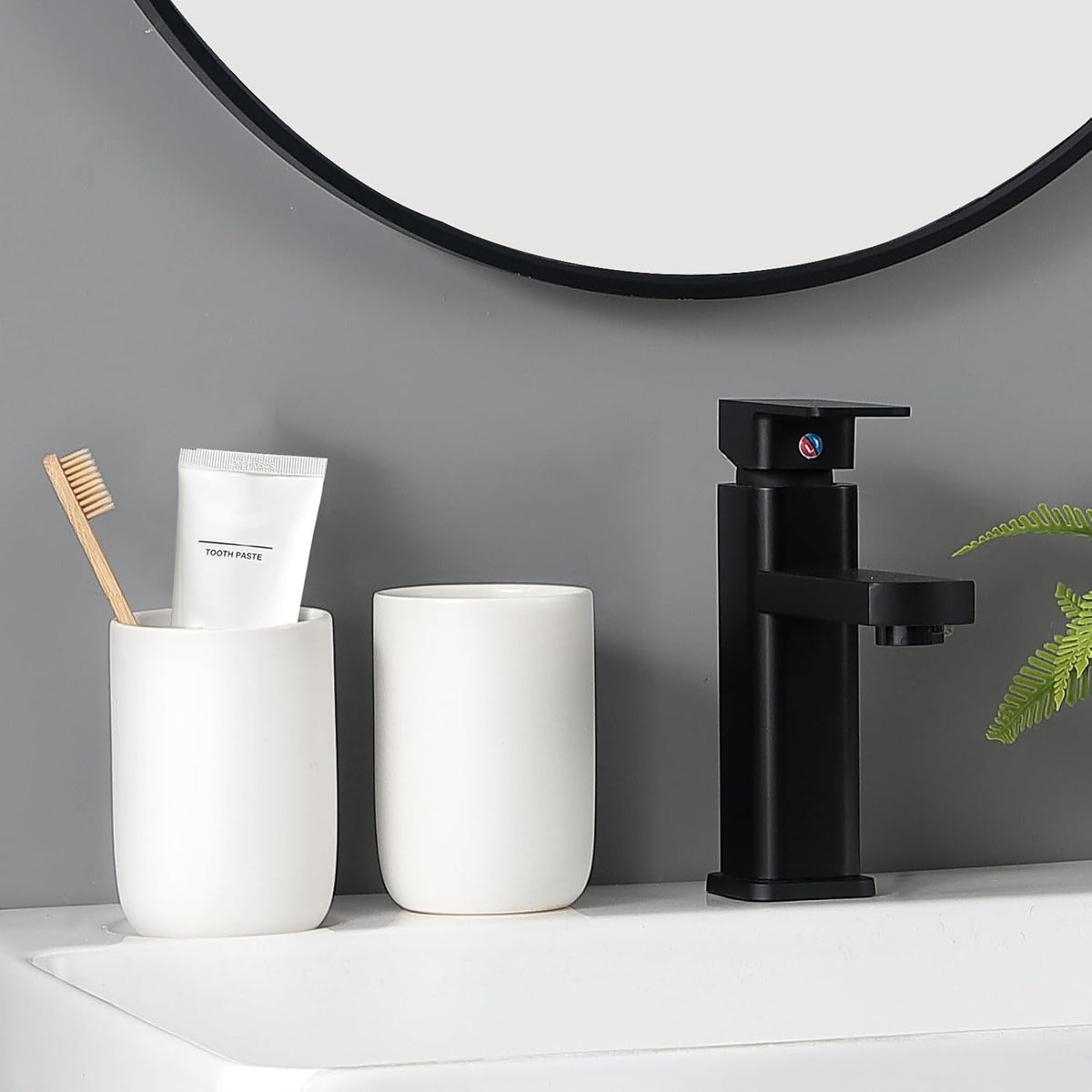 Toothbrush Holders for Bathrooms - 2 Cups Ceramic Toothbrush Toothpaste Holders Set, White Bathroom Tumbler Cups Reusable Toothbrush Mouthwash Cup, Bathroom Counter Organizer