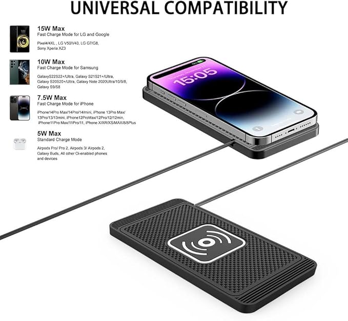 Wireless Car Charger Pad for Audi Q7 2007-2015 2017-2026, Type-C/USB 15W Car Wireless Charger Non-Slip Cordless Charging Mat Car Accessories, B-30cm Type-C Interface