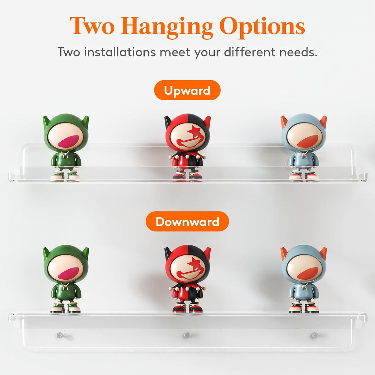 Lifewit Floating Shelves for Wall, 2 Pack 15" Clear Acrylic Shelf Room Decor for Book/Figures/Photo/Makeup in Bathroom, Book Shelf, Living Room, Bedroom, Kitchen Storage and Organization