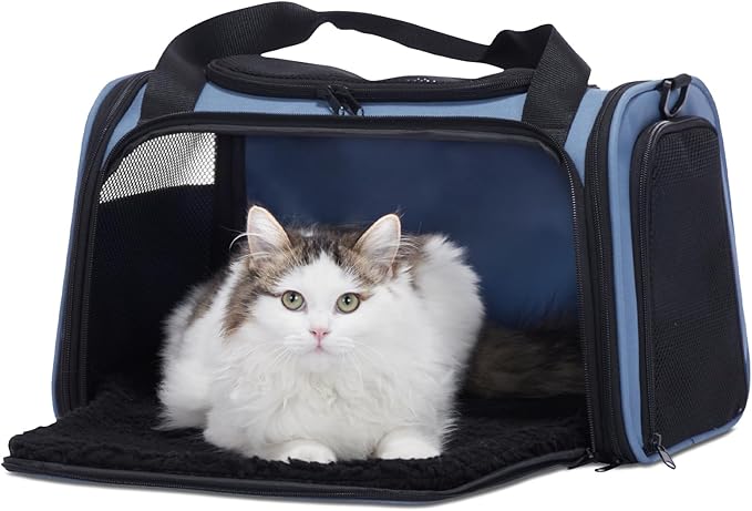 PETSFIT Pet Carrier, Dog Carrier Airline Approved, Collapsible Soft Sided TSA Approved Pet Carrier for Small and Medium Cats, Puppies Up to 12 Lbs, Cat Travel Carrier, Blue