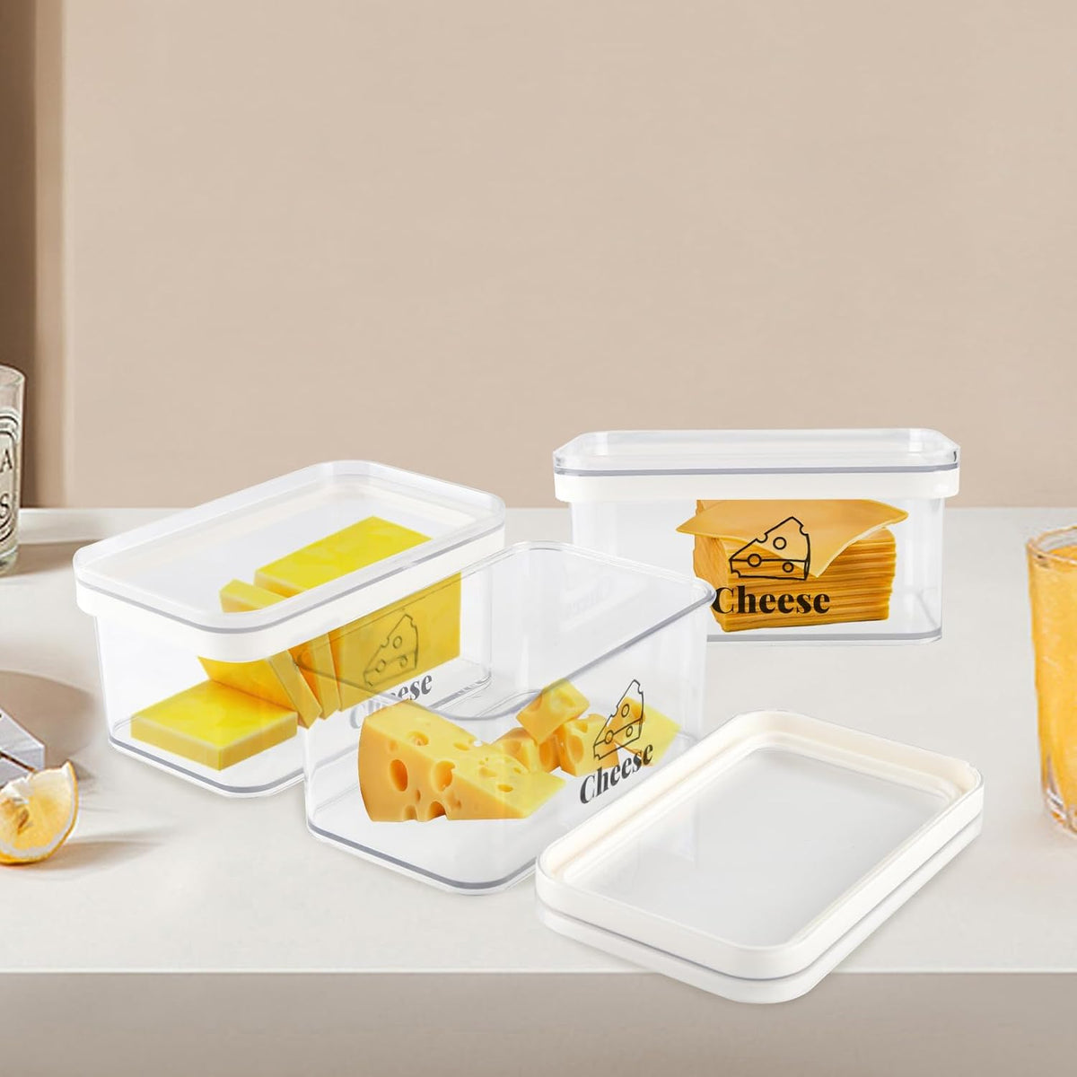 Cheese Container for Refrigerator 3 Pack,Shredded Cheese Storage Container With Lids,BPA-Free Deli Meat Storage Containers,Cream Cheeses,Fridge Organizers and Storage for Slice Cheeses Holder