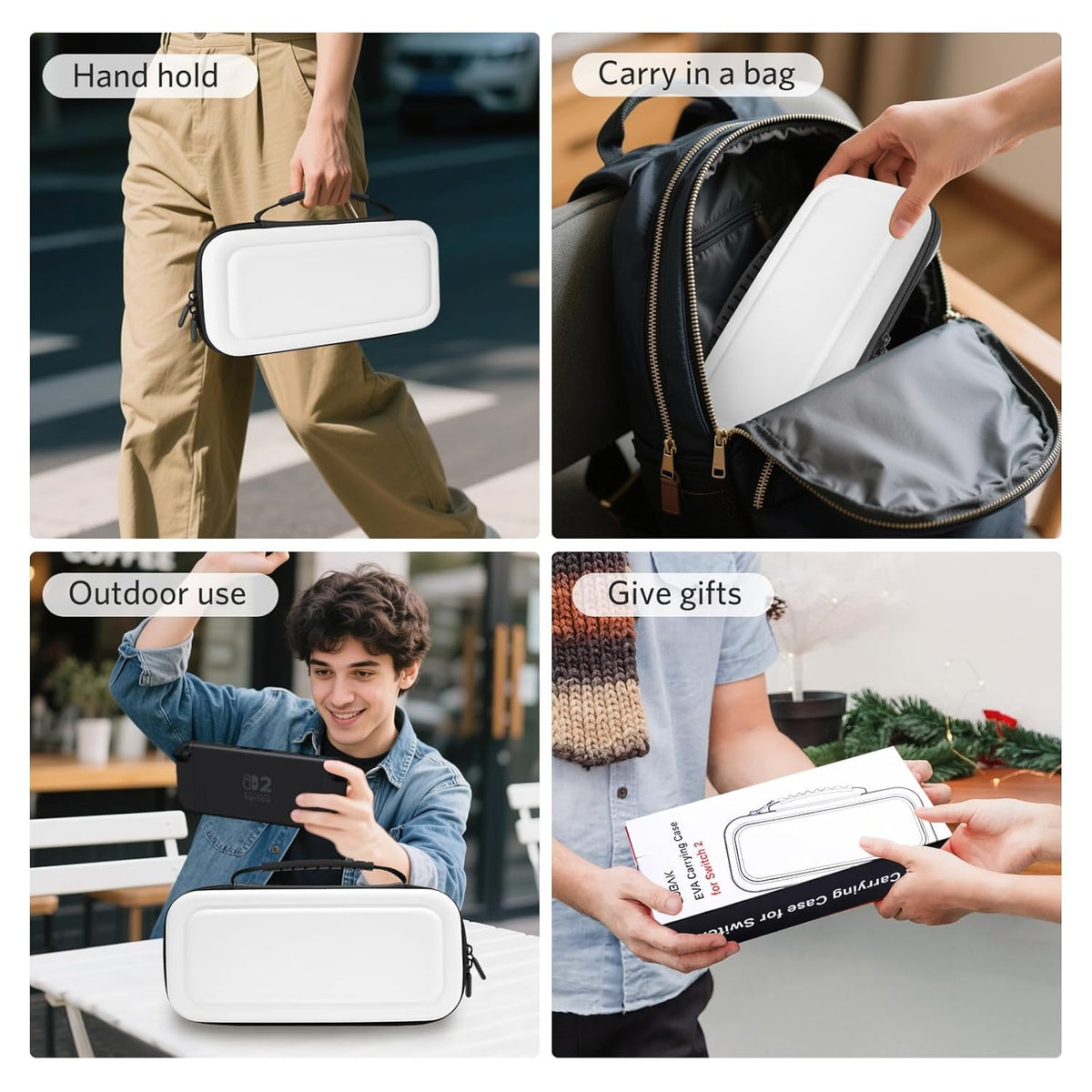 CoBak Large Capacity Carrying Case for Nintendo Switch 2 (2025) - 3 in 1 Accessories Bundle with 2 Screen Protectors, Thumb Grip Caps, 24 Game Cartridges, Hard Shell Portable Travel Pouch, White