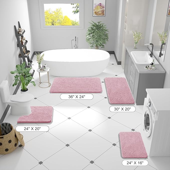 OLANLY Bathroom Rugs 24x16, Extra Soft Absorbent Chenille Bath Rugs, Rubber Backing Quick Dry, Machine Washable Bath Mats for Bathroom Floor, Tub and Shower, Home Decor Accessories, Dusty Rose