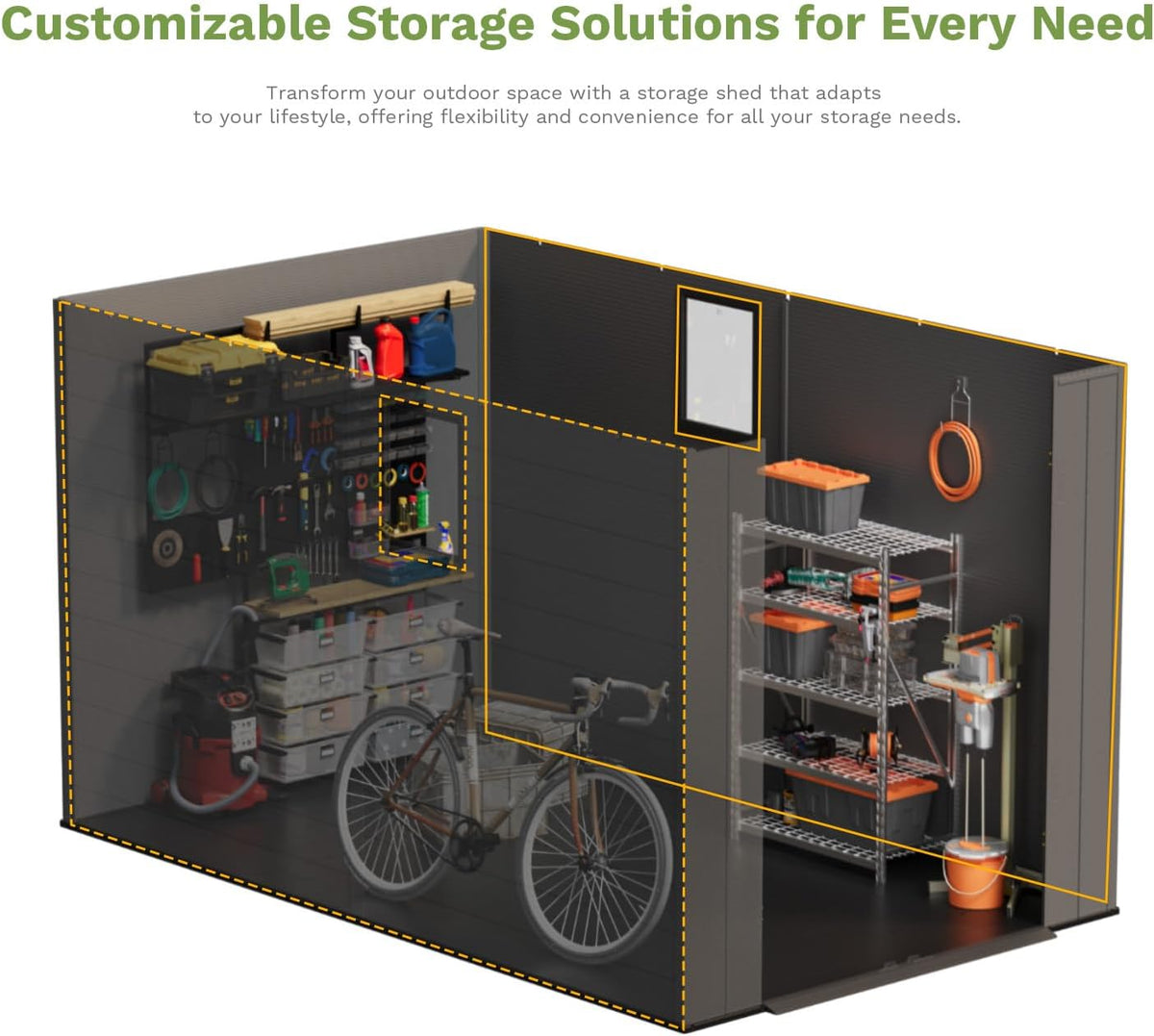 Patiowell 6x10FT Outdoor Storage Shed with Floor, Plastic Resin Garden Shed with Lockable Door, Windows, Weather-Resistant for Lawn Mower, Tool & Backyard Storage (Dark Grey)