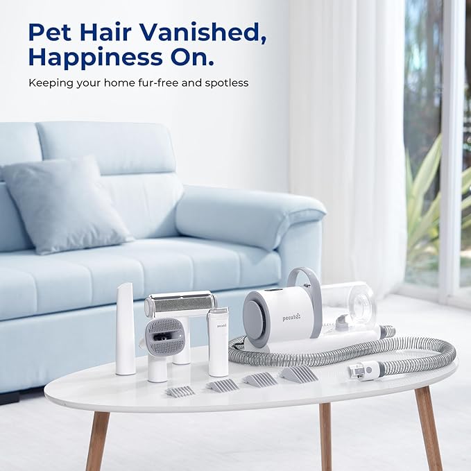 Pecute Dog Grooming Vacuum, 4-in-1 Pet Grooming Kit with Clipper, Brush, 12000Pa Dog Vacuum for Shedding with 1.5L Dust Cup, Storage Pocket, Low Noise Pet Vacuum for Dog & Cat, Home Grooming