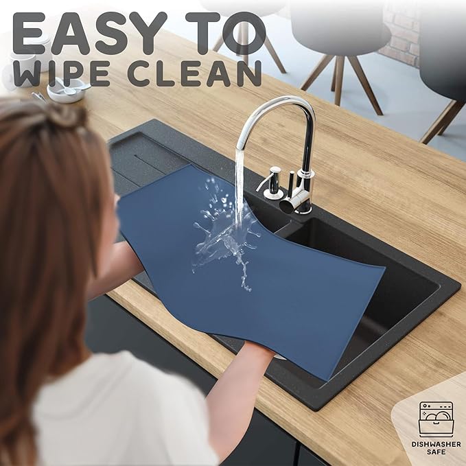 Dog Food Mat - 28x18 Raised Edges Dogs Mat for Food and Water Prevent Spill, Waterproof Cat Food Mats Protect Floors, Easy Clean Dog Bowl Mats for Food and Water, Silicone Pet Feeding Placemats