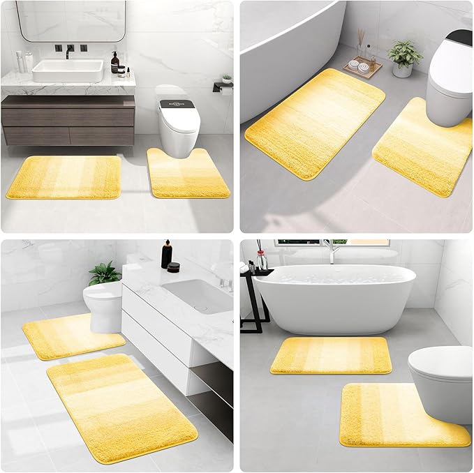 Arotive Microfiber Bathroom Rugs, Shaggy Soft and Absorbent Bath Rug, Non-Slip, Thick Plush Machine Washable Dry Bath Mats for Bathroom, Tub and Shower, 30x20, Yellow, Rectangular