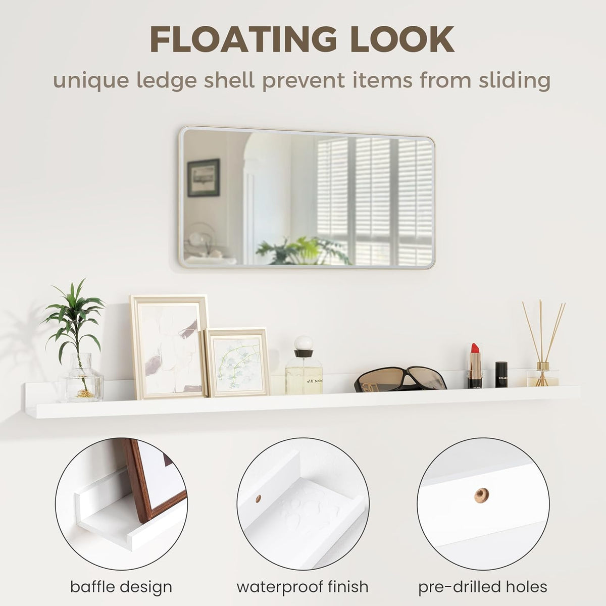 Axeman 30 Inch White Floating Shelves for Wall | Picture Ledge Shelf Set of 2 | Rustic Picture Shelf for Wall with Ledge | Floating Shelves with Lip | Photo Ledge Shelves for Books Album Records