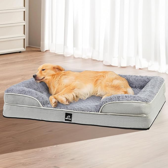 Orthopedic Dog Bed for Large Medium Sized, Washable Memory Foam Large Dog Bed, Durable Medium Pet Sofa with Removable Cover, Washable Waterproof Pet Couch Beds(Grey, XXL)