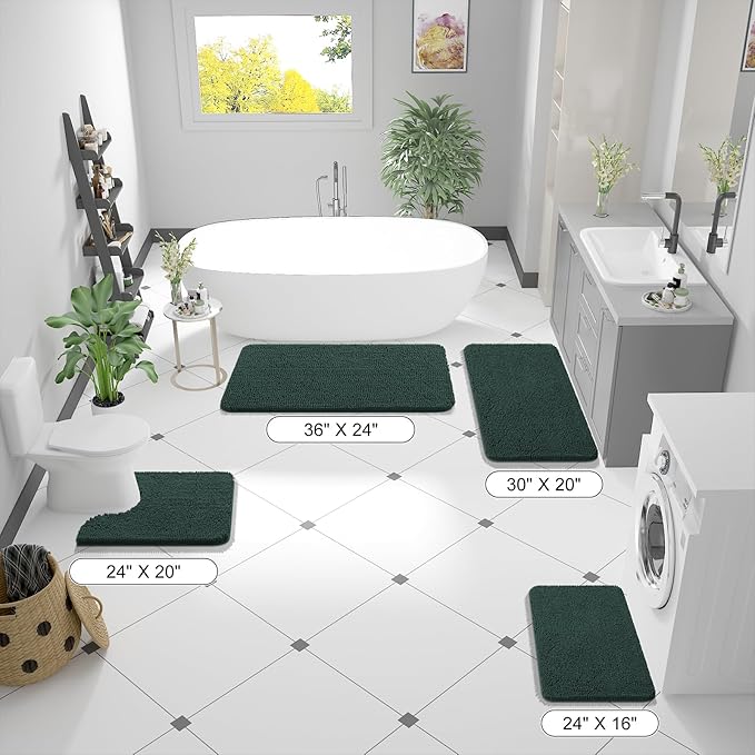 OLANLY Bathroom Rugs 47x24, Extra Soft Absorbent Chenille Bath Rugs, Rubber Backing Quick Dry, Machine Washable Bath Mats for Bathroom Floor, Tub and Shower, Home Decor Accessories, Blackish Green