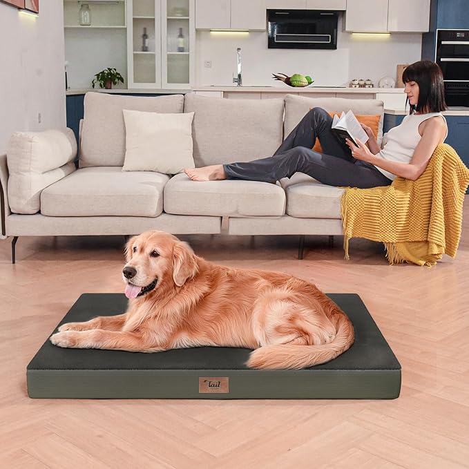 Tail Stories Large Comfy Washable Dog Bed, Orthopedic Egg Crate Foam Dog Crate Mat for Large Dogs with Removable Cover, 41x27 Inch, Coffee