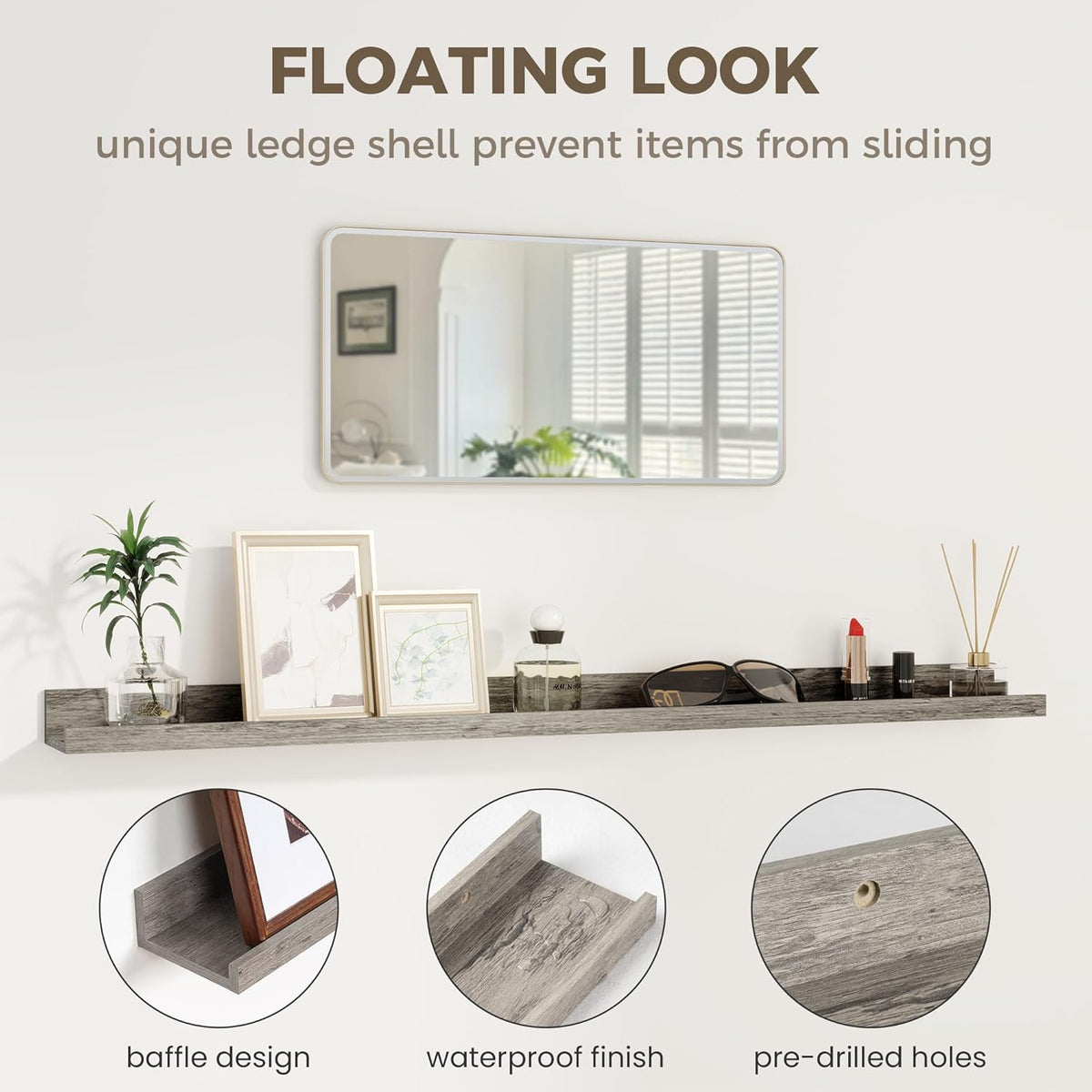 Axeman Floating Shelves for Wall - 24 Inch Picture Ledge Shelf Set of 2 - Rustic Picture Shelf for Wall with Ledge - Grey Floating Shelves with Lip - Photo Ledge Shelves for Pictures Nursery Books