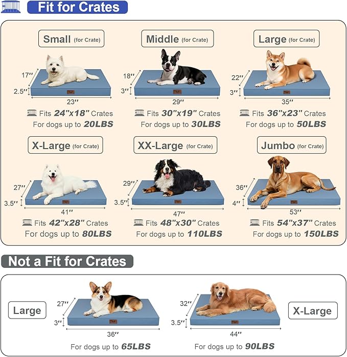 Tail Stories Outdoor Dog Bed for Small Dogs, Waterproof Dog Crate Bed for Medium Dogs Cats, Orthopedic Egg Crate Foam Pet Bed with Washable Removable Oxford Cover, Blue