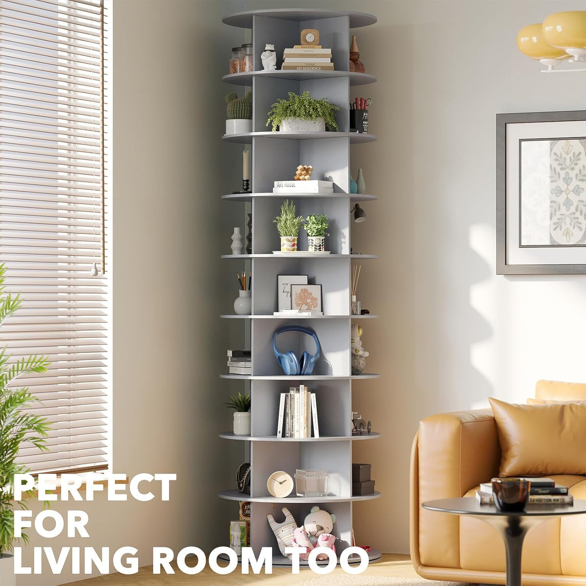 SpaceAid 9 Tier Rotating Shoe Rack Tower, Spinning Shoe Display Lazy Susan, Revolving 360 Shoe Rack Storage Round Carousel, Vertical Handbag Rotate Shoes Closet Organization (9-Tier Gray)