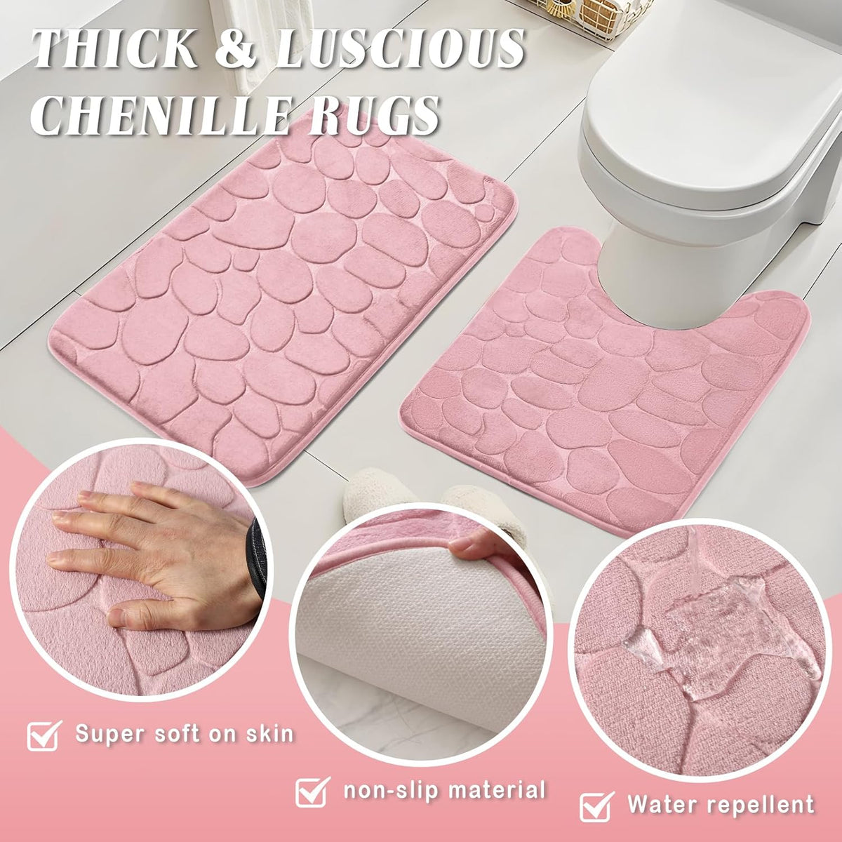 Pink Bathroom Set with Shower Curtain and Rugs- 25PC Bathroom Accessory Set, Pink Shower Curtain Set, Toilet Brush, Trash Can, Qtip Holder Dispenser & Soap Dispenser