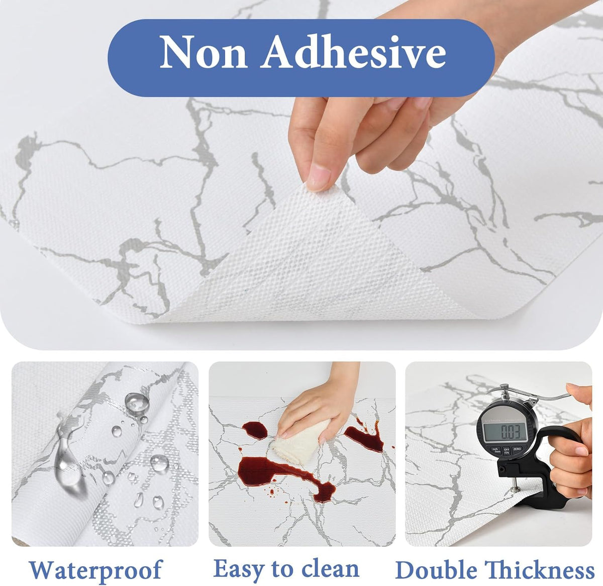 Drawer and Shelf Liner for Kitchen Cabinet: 23.6 in X 30 Ft Non Slip Waterproof Shelf Paper Non Adhesive Refrigerator Liners Silver Marble Easy Liners for Bathroom with Knife Tape Measure