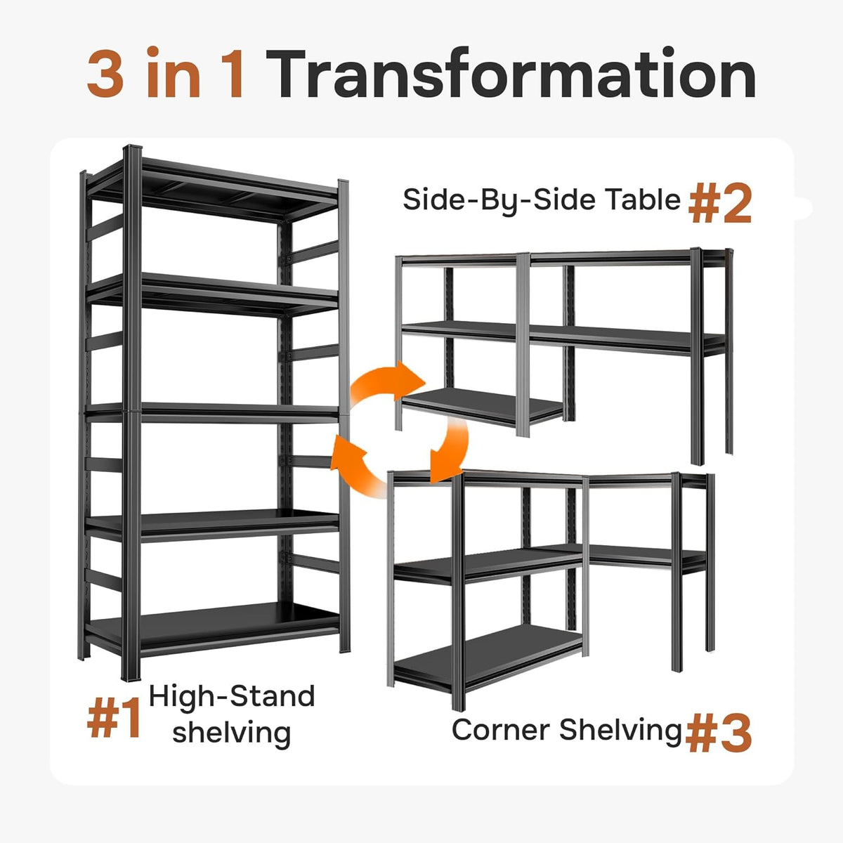 47" W Garage Shelving 3800Lbs Storage Shelves Heavy Duty 5 Tier Adjustable Metal Shelving Unit Garage Shelves for Basement, Warehouse, Commercial 47" W X 78" H X 18" D, Black