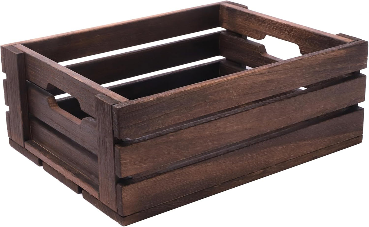 ARTAWEIN Rustic Vintage Finished Wooden Crate with Handles - Nesting Storage, Display, Organization Crate for Party, Office, Bedroom, Kitchen and Closet (Rustic Black set of 2)