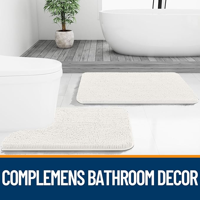 OLANLY Bathroom Rugs 47x32, Extra Soft Absorbent Chenille Bath Rugs, Rubber Backing Quick Dry, Machine Washable Bath Mats for Bathroom Floor, Tub and Shower, Home Decor Accessories, Ivory