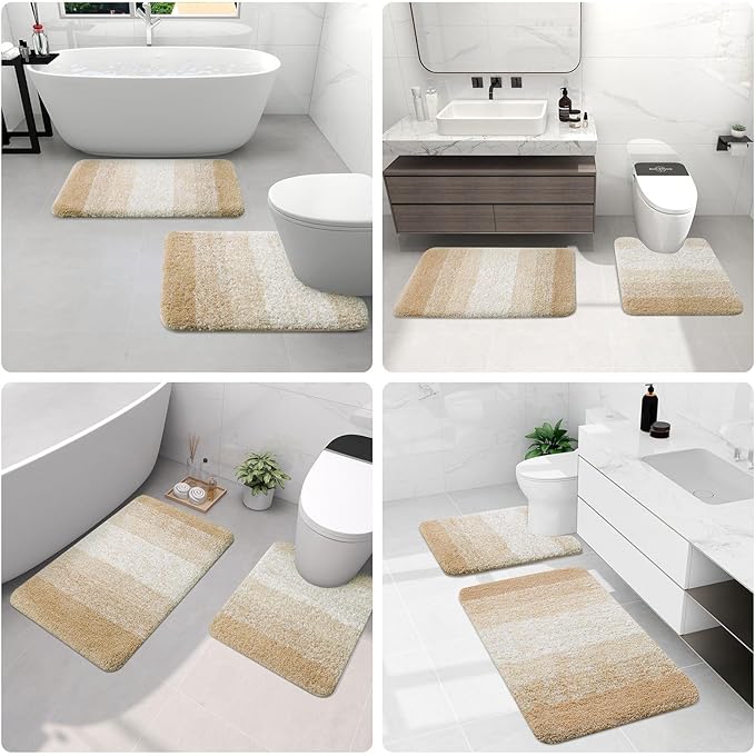 Arotive Microfiber Bathroom Rugs, Shaggy Soft and Absorbent Bath Rug, Non-Slip, Thick Plush Machine Washable Dry Bath Mats for Bathroom, Tub and Shower, 70x24, Camel, Rectangular