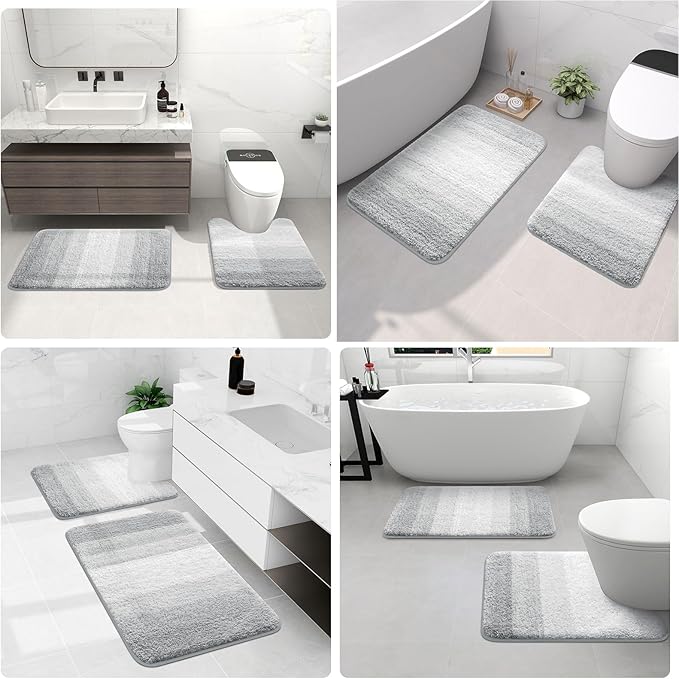 Arotive Microfiber Bathroom Rugs, Shaggy Soft and Absorbent Bath Rug, Non-Slip, Thick Plush Machine Washable Dry Bath Mats for Bathroom, Tub and Shower, 36x24, Light Grey, Rectangular