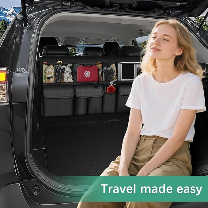 Hanging Trunk Organizer Fit For JEEP Grand Cherokee Foldable Large Capacity 41.3x20 inch Backseat Trunk Organizers Storage with Multi Pockets(Black)