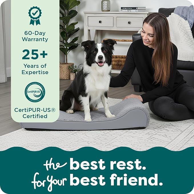 FurHaven Orthopedic Dog Bed for Large Dogs, Luxe Lounger Contour Mattress with Solid Orthopedic Foam Slab for Joint Support, Removable Washable Cover, Large, Plush Suede, Gray