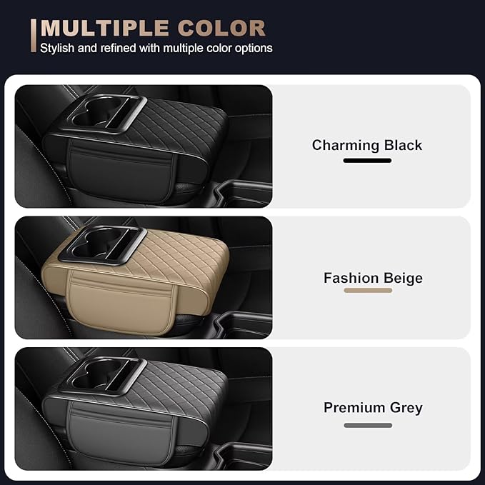 Center Console Cover Fit for RAV4 Faux Leather Car Armrest Cushion with Storage Bags, Cup Holder & Phone Storage Multifunctional Middle Console Cover(Grey)
