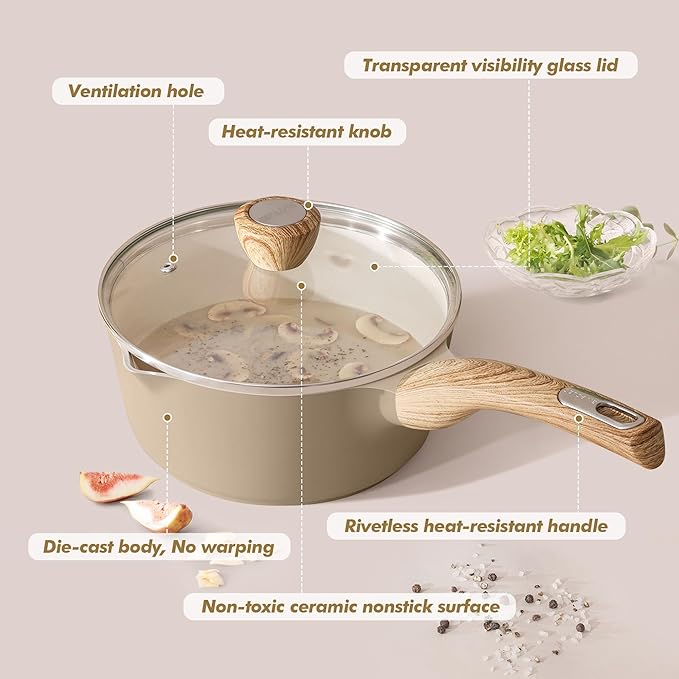 SENSARTE 1.5 & 2.5 Quart Ceramic Sauce Pan Sets