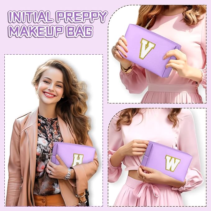 TOPEAST Gifts for Friends Female Mom, Cute Makeup Bag Small Pink Cosmetic Bag Travel Toiletry Bag, Personalized Birthday Gift for Women Girl, Preppy Travel Stuff for Girls (Purple C)
